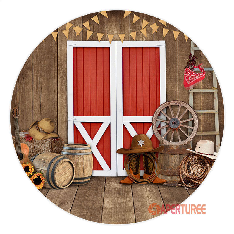 Aperturee - Round Cowboy Wooden Autumn Halloween Backdrop