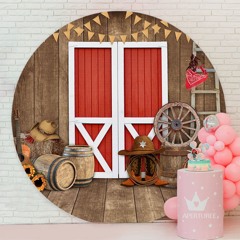 Aperturee - Round Cowboy Wooden Autumn Halloween Backdrop