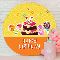 Aperturee - Round Sweet Cake Happy Birthday Yellow Backdrop