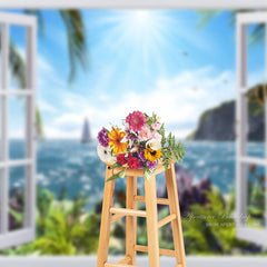 Aperturee - Sailing Boat Beach Plants Window Summer Photo Backdrop