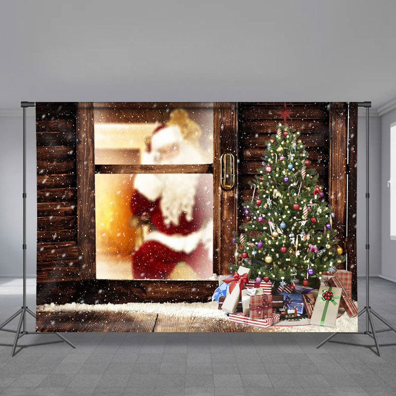 Aperturee - Santa Claus Outdoor Snowy Tree Christmas Backdrop