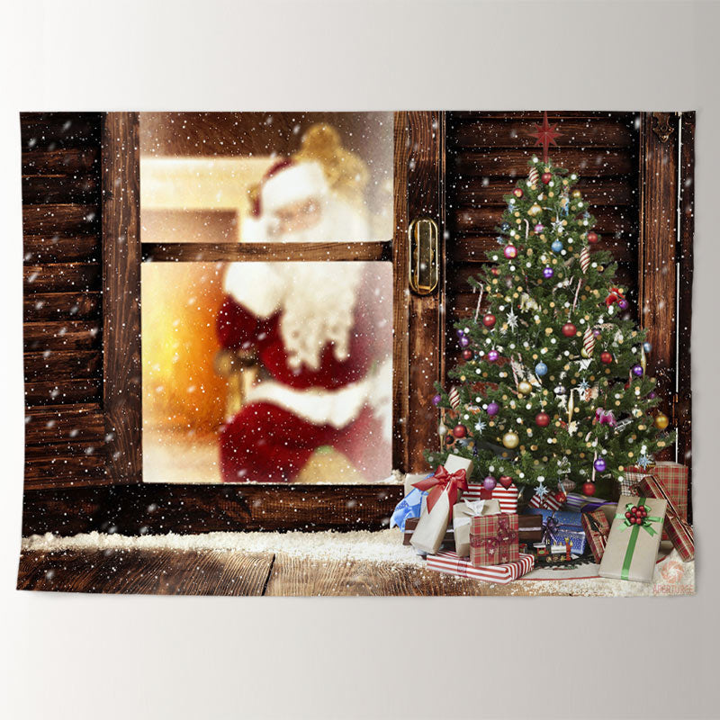 Aperturee - Santa Claus Outdoor Snowy Tree Christmas Backdrop