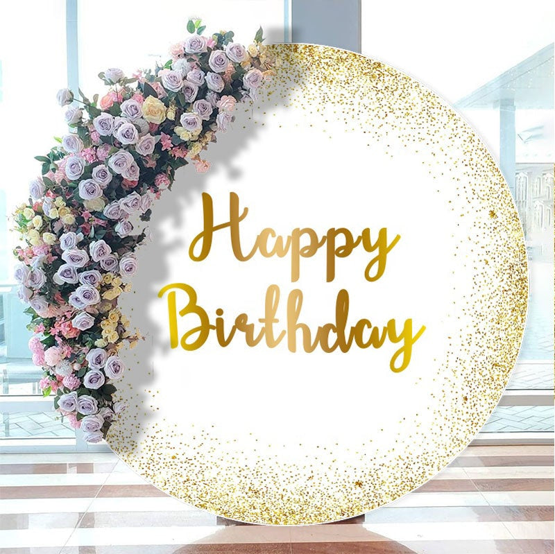 Aperturee - Simple Glitter Golden Round Happy Birthday Backdrop