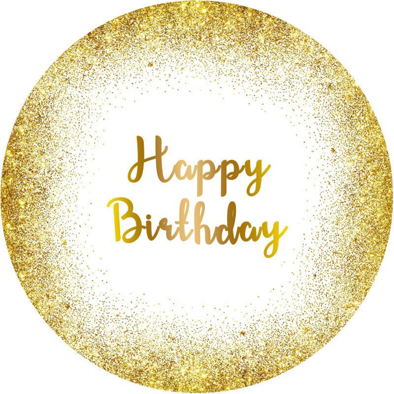 Aperturee Simple Glitter Golden Round Happy Birthday Backdrop