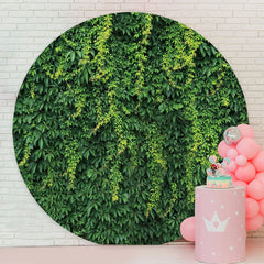 Aperturee - Simple Green Leaves Round Birthday Backdrop