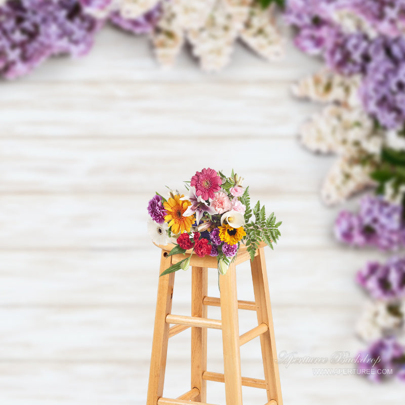 Aperturee - Simple White Wooden Floral Spring Photography Backdrop