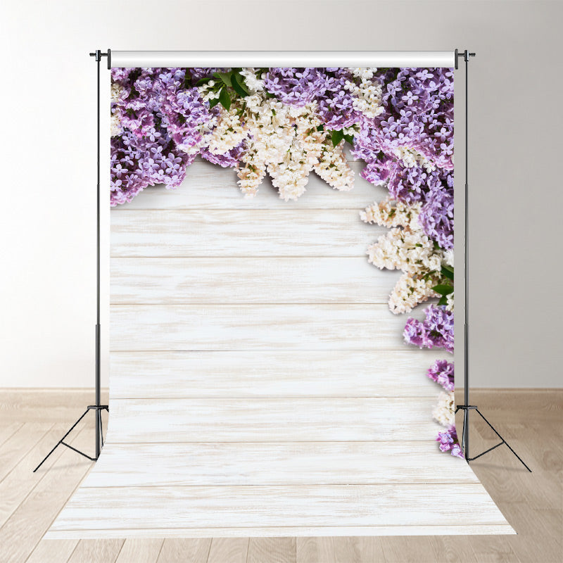 Aperturee - Simple White Wooden Floral Spring Photography Backdrop