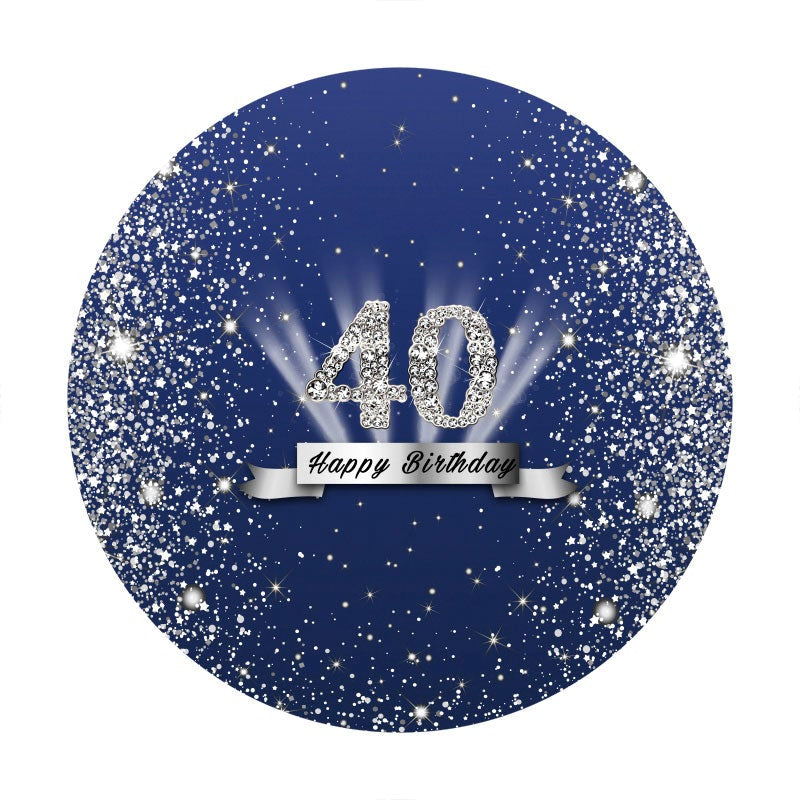 Aperturee - Sliver Glitter Round Blue 40th Birthday Backdrop