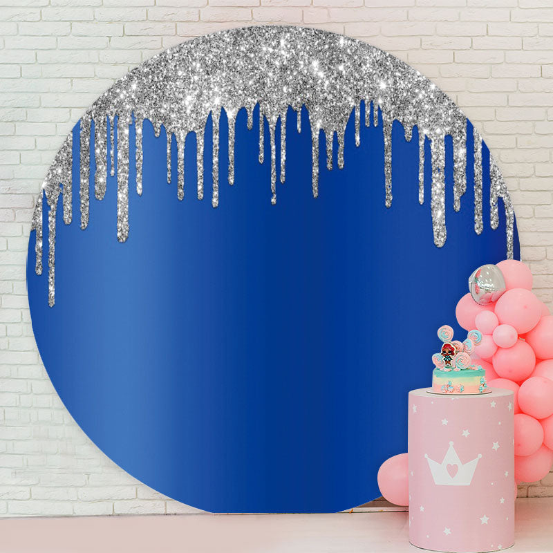 Aperturee - Sliver Glitter Round Blue Birthday Backdrops