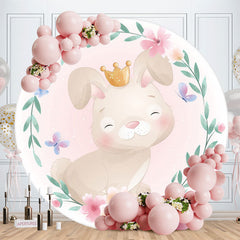 Aperturee - Smiley Rabbit Round Pink Baby Shower Backdrop