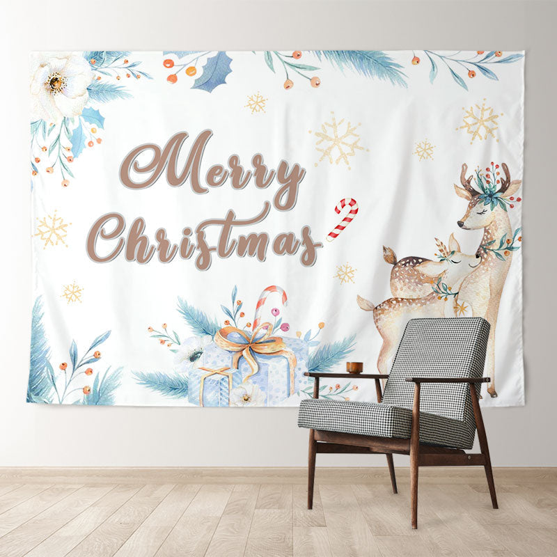 Aperturee - Snowflake Floral Holiday Deer Gift Xmas Backdrop