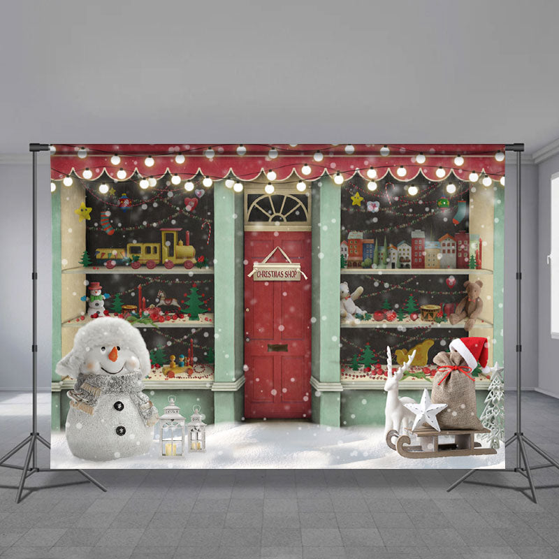 Aperturee - Snowman Christmas Shop Lights Holiday Backdrop