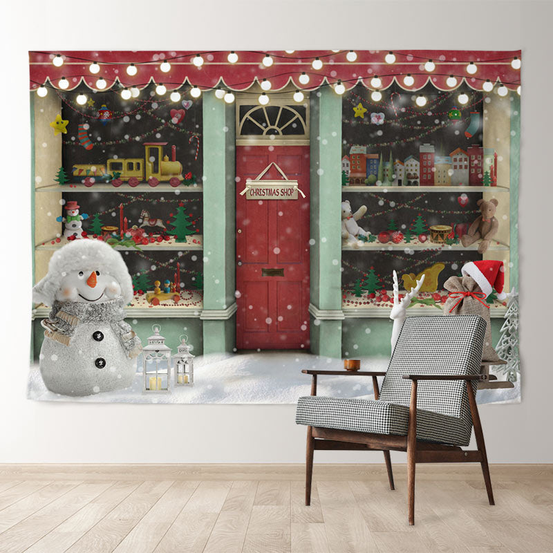 Aperturee - Snowman Christmas Shop Lights Holiday Backdrop