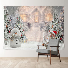 Aperturee - Snowman Sled Outdoor Trees Christmas Backdrop