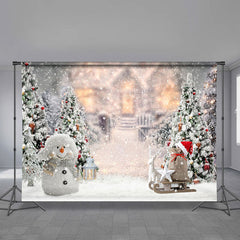 Aperturee - Snowman Sled Outdoor Trees Christmas Backdrop