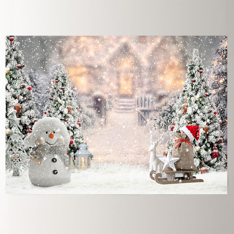 Aperturee - Snowman Sled Outdoor Trees Christmas Backdrop