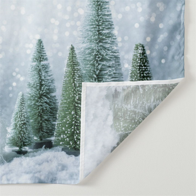 Aperturee - Snowy Bokeh Little Pine Green Winter Deco Backdrop