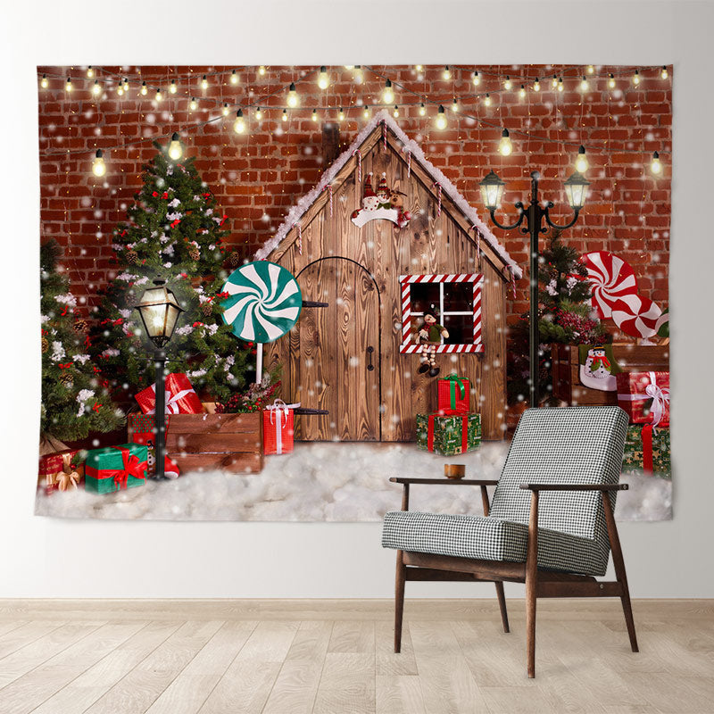 Aperturee - Snowy Cabin Candyland Shiny Holiday Xmas Backdrop