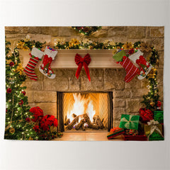 Aperturee - Stocking Fireplace Gift Brick Christmas Backdrop