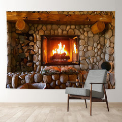 Aperturee - Stone Fireplace Family Photo Christmas Backdrop