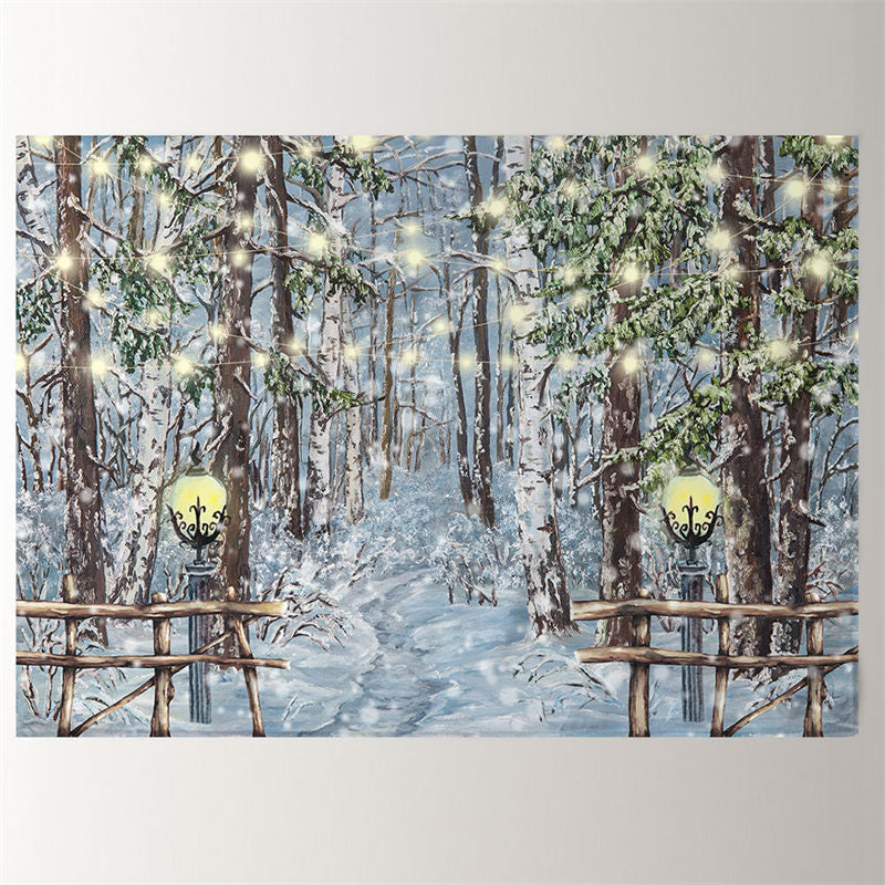 Aperturee - Strip Lights Snowy Forest Winter Scene Backdrop