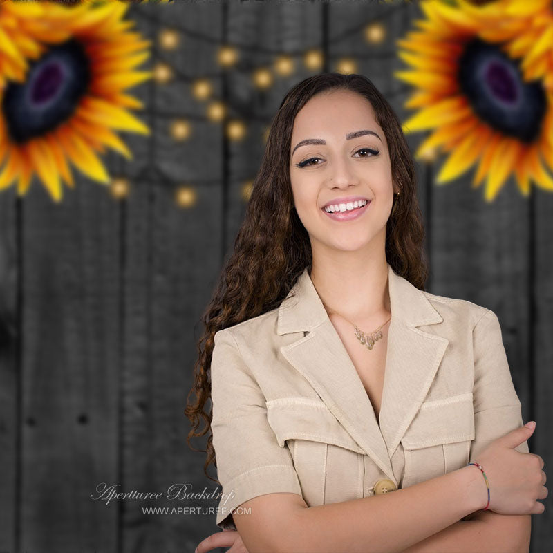 Aperturee - Sunflowers Dark Burned Wood Backdrop For Photography