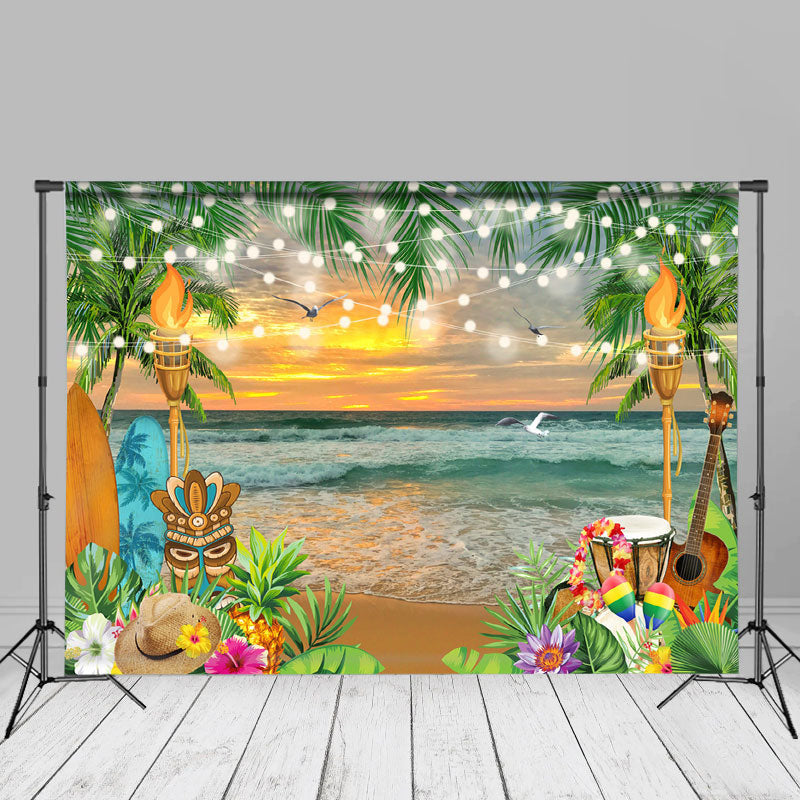 Aperturee - Sunset Beach Surfboard Guitar Summer Photo Backdrop