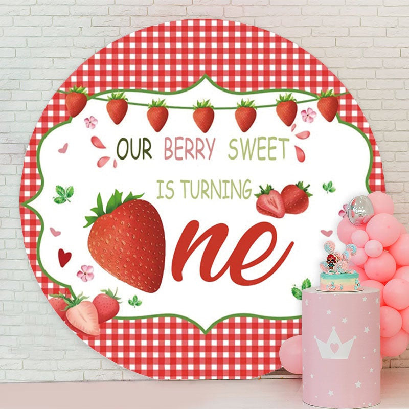 Aperturee - Sweet Strawberry Happy Birthday Round Backdrop