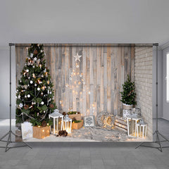 Aperturee - Tree Light Star Theme Wooden Christmas Backdrop