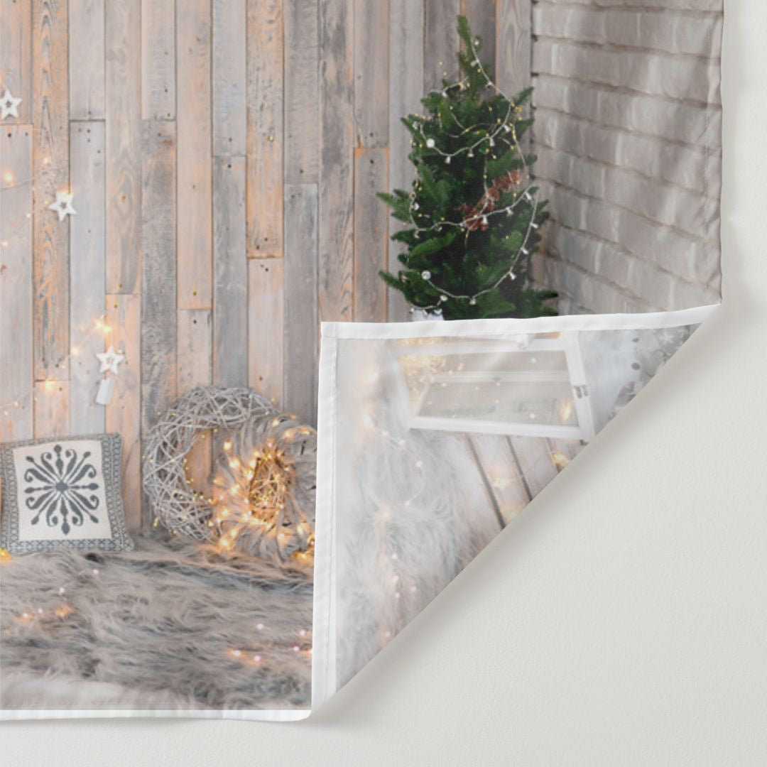 Aperturee - Tree Light Star Theme Wooden Christmas Backdrop