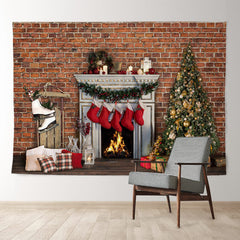 Aperturee - Warm Fireplace Stock Merry Christmas Backdrop