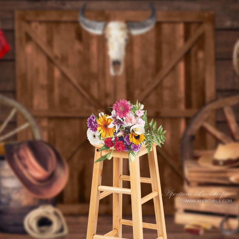 Aperturee - Western Cowboy Style Wood Cake Smash Backdrop For Photo