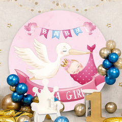 Aperturee - White Bird Round Pink Baby Shower Backdrop