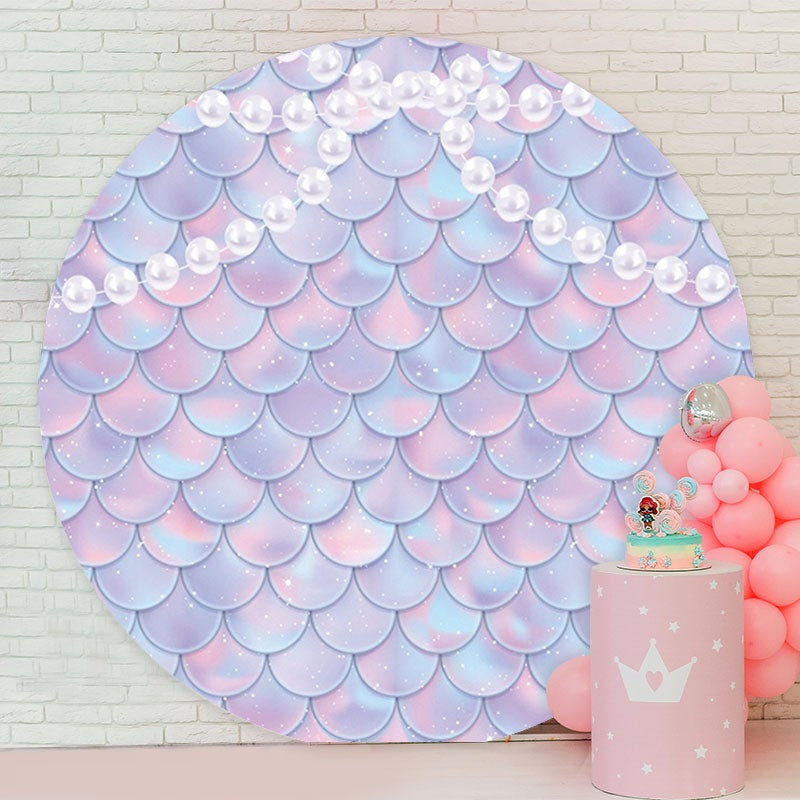 Aperturee - White Pearl Dream Mermaid Round Birthday Backdrop