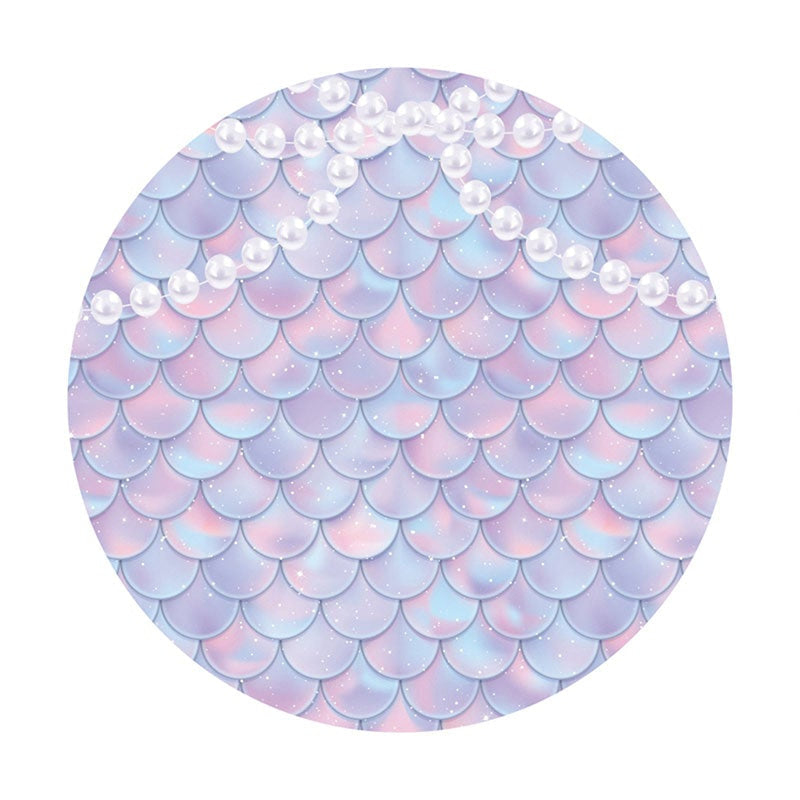 Aperturee - White Pearl Dream Mermaid Round Birthday Backdrop