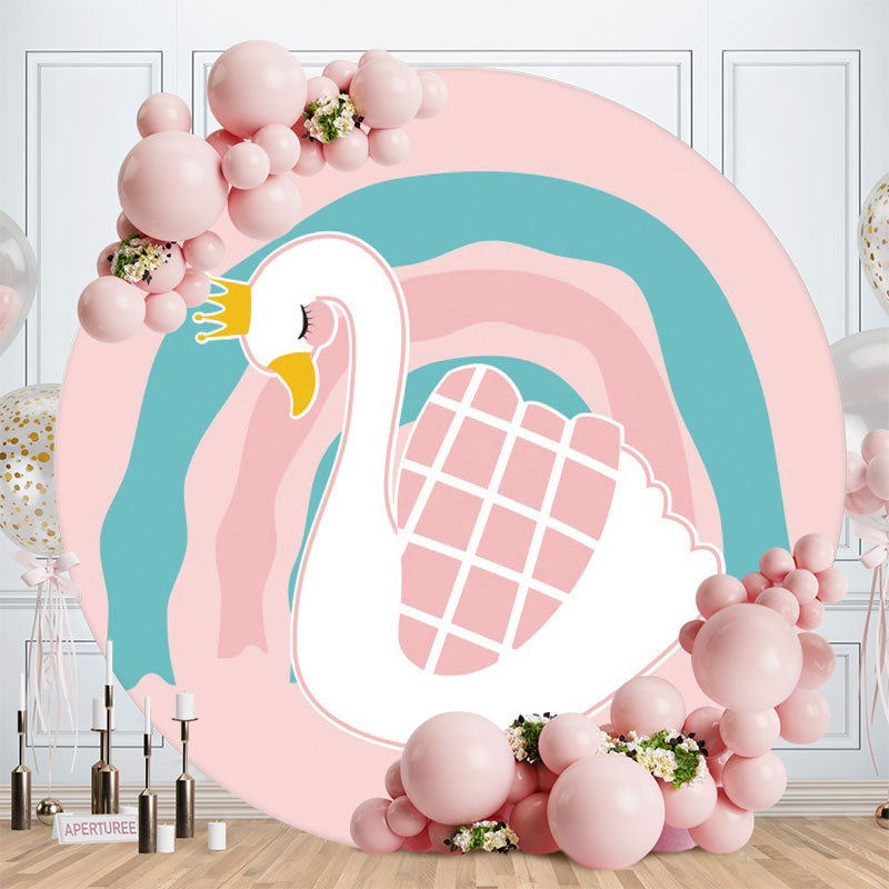 Aperturee - White Swan Round Girls Pink Baby Shower Backdrop