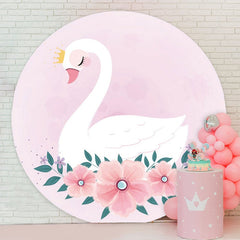 Aperturee - White Swan Round Pink Floral Baby Shower Backdrop