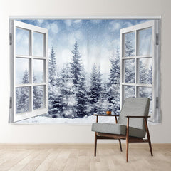 Aperturee - White Window Forest Snowy Winter Scene Backdrop