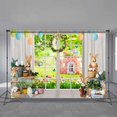 Aperturee - White Window Teapot Bunny Eggs Easter Backdrop