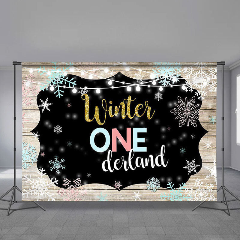 Aperturee - Wood Winter Onederland Snowflake Birthday Backdrop