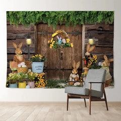 Aperturee - Wooden House Bunny Floral Happy Easter Backdrop