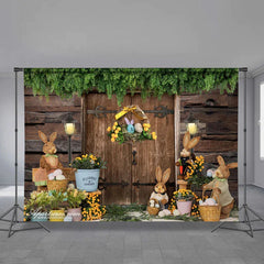 Aperturee - Wooden House Bunny Floral Happy Easter Backdrop