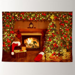 Aperturee - Xmas Tree Fireplace Light Family Photo Backdrop