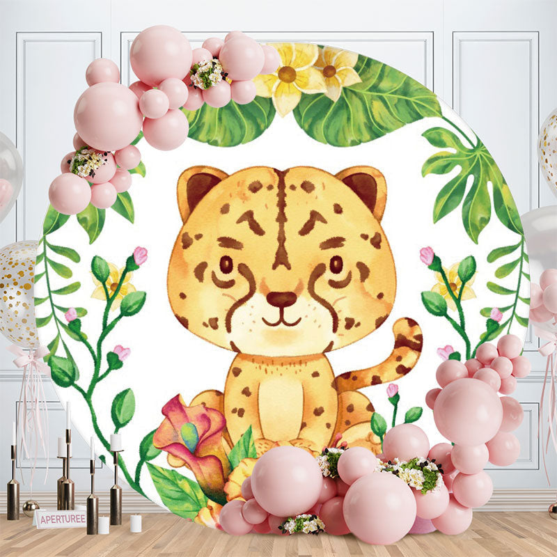 Aperturee - Yellow Cute Tiger Round Birthday Party Backdrop