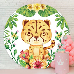 Aperturee - Yellow Cute Tiger Round Birthday Party Backdrop